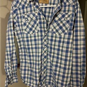 Retro Blue and White Plaid Kids Button Down Shirt